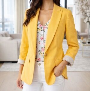 Vince Camuto Yellow Blazer 6P Petite Spring Work Career Tailored Jacket